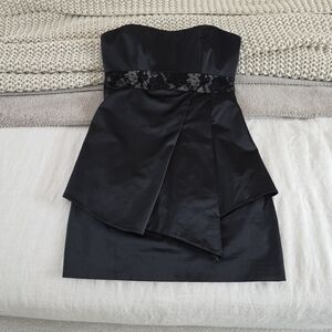 Karen Millen Black Satin Strapless Cocktail, Party Mini Dress, Size 6